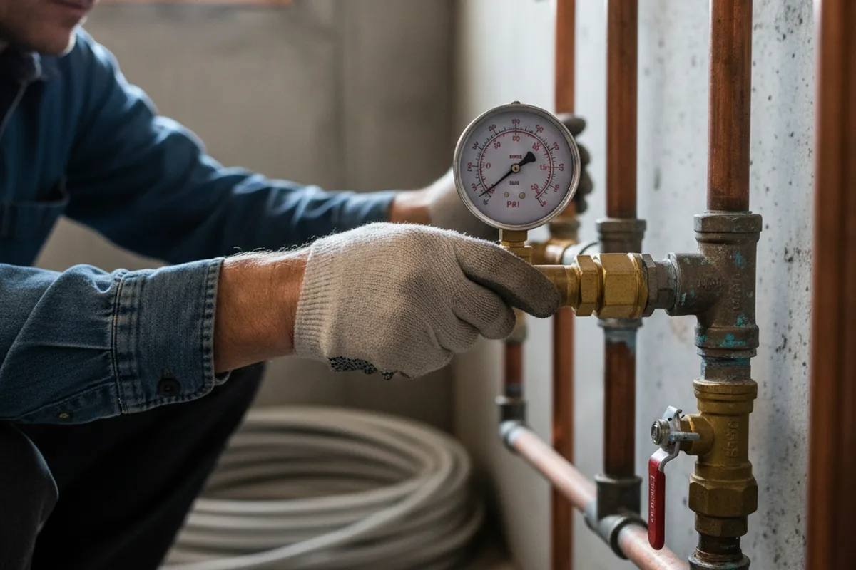 Pressure testing a repaired line during Water Line Repair in Oaktown
